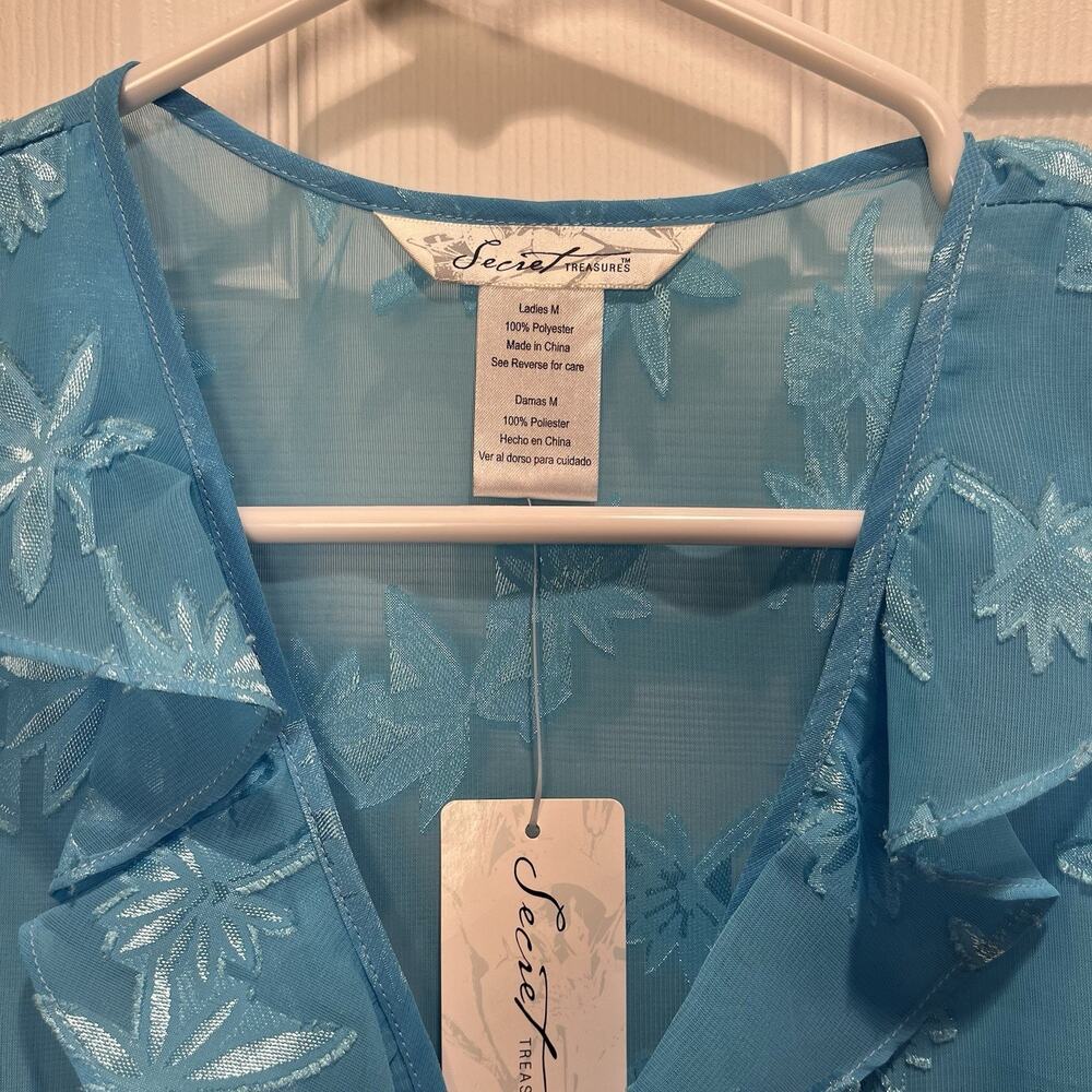 Secret Treasures Women's Two-piece Medium Babydoll Lingerie Blue Floral Sheer - Picture 3 of 5